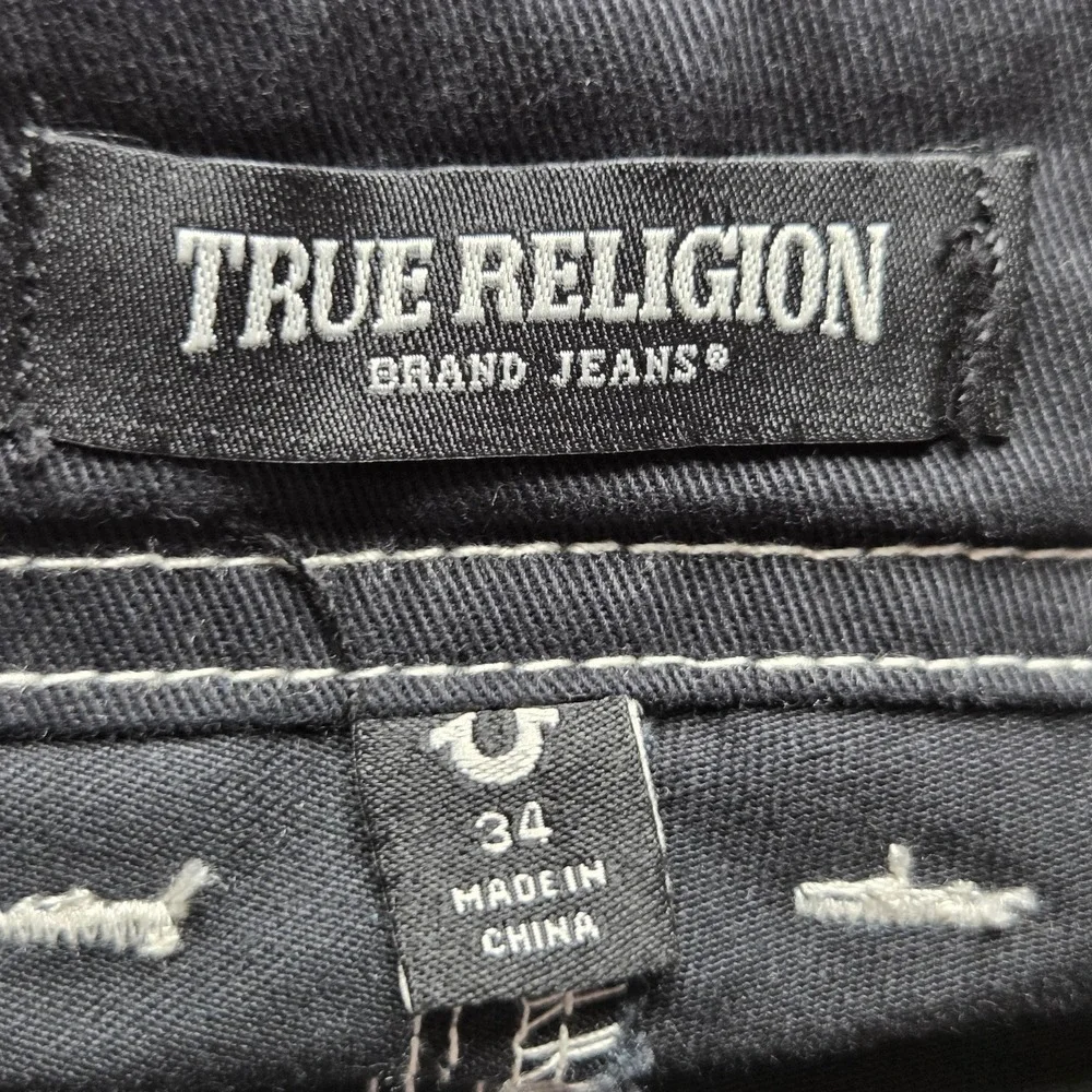 True Religion Cargo Pants Mens 35x31 Black Denim Contrast Stitch Pockets Casual